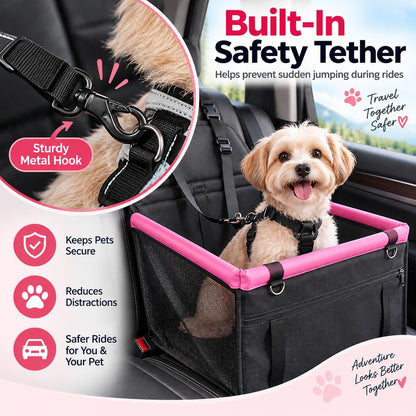 Pet Car Booster Seat for Small Dogs and Cats - Stable Travel Seat to Reduce Roaming in Front and Rear Seats