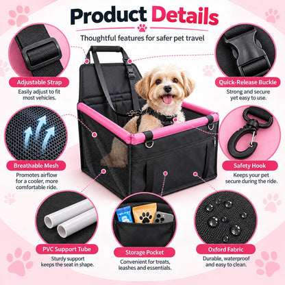 Pet Car Booster Seat for Small Dogs and Cats - Stable Travel Seat to Reduce Roaming in Front and Rear Seats