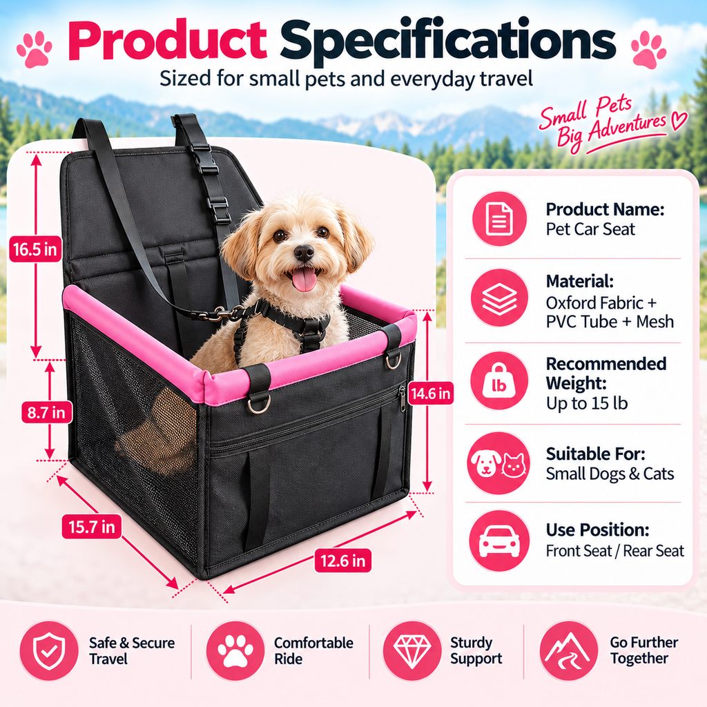 Pet Car Booster Seat for Small Dogs and Cats - Stable Travel Seat to Reduce Roaming in Front and Rear Seats