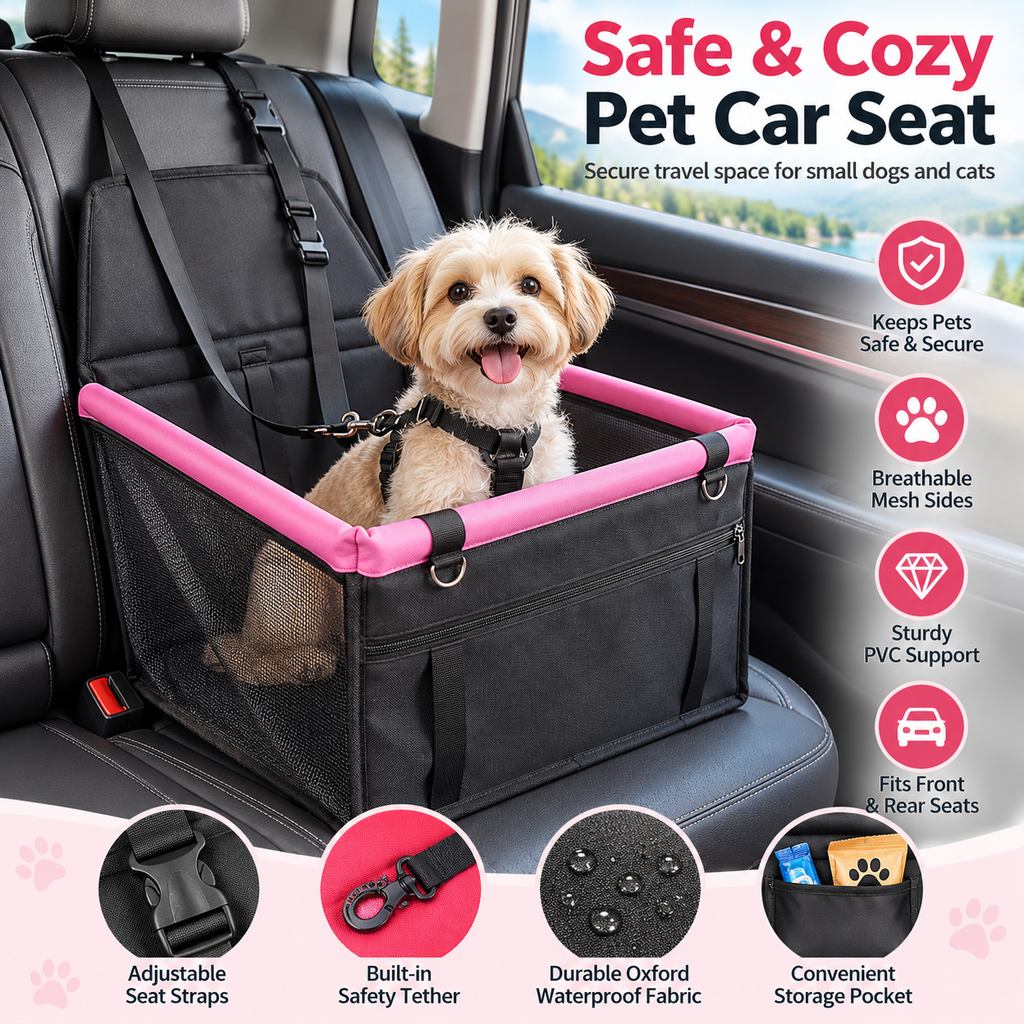 Pet Car Booster Seat for Small Dogs and Cats - Stable Travel Seat to Reduce Roaming in Front and Rear Seats