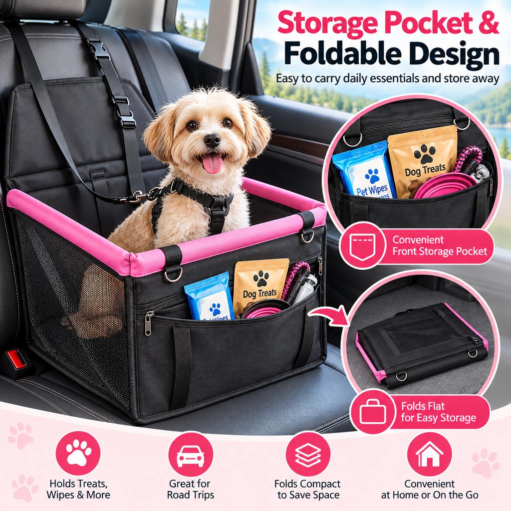 Pet Car Booster Seat for Small Dogs and Cats - Stable Travel Seat to Reduce Roaming in Front and Rear Seats