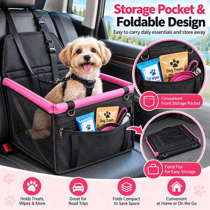 Pet Car Booster Seat for Small Dogs and Cats - Stable Travel Seat to Reduce Roaming in Front and Rear Seats