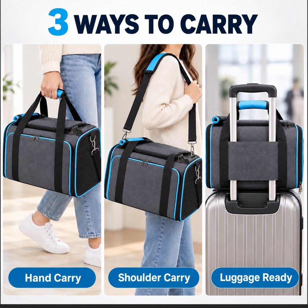 Dual-Sided Expandable Pet Carrier for Cats & Small Dogs - More Room for Road Trips, Vet Visits & Travel