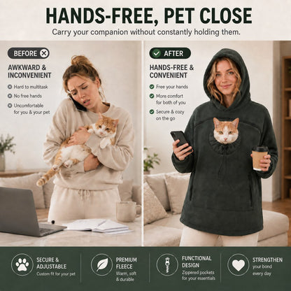 Hands-Free Pet Carrier Hoodie – Cozy Front Pouch for Cats & Small Dogs at Home & Everyday Outings
