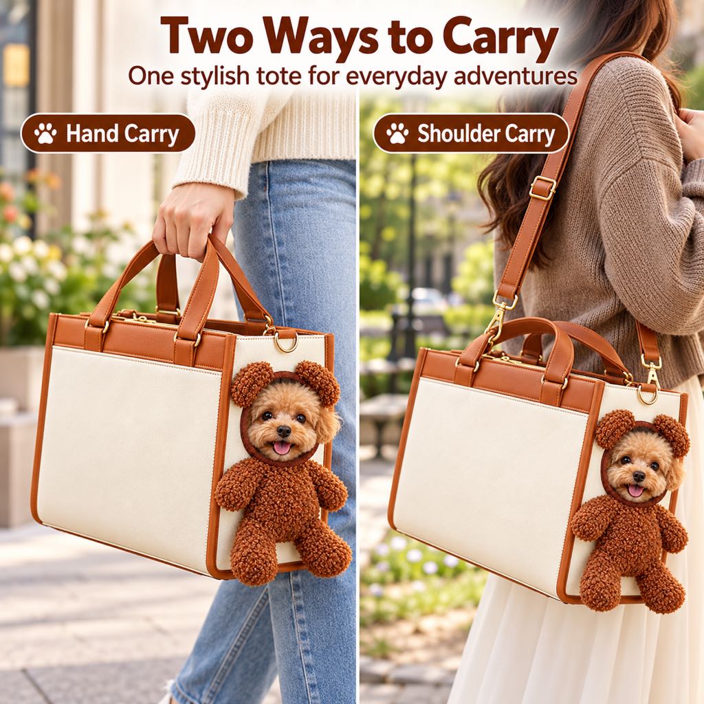 Teddy Bear Pet Carrier Tote Bag for Small Dogs – Stylish Handheld & Shoulder Bag for Everyday Outings