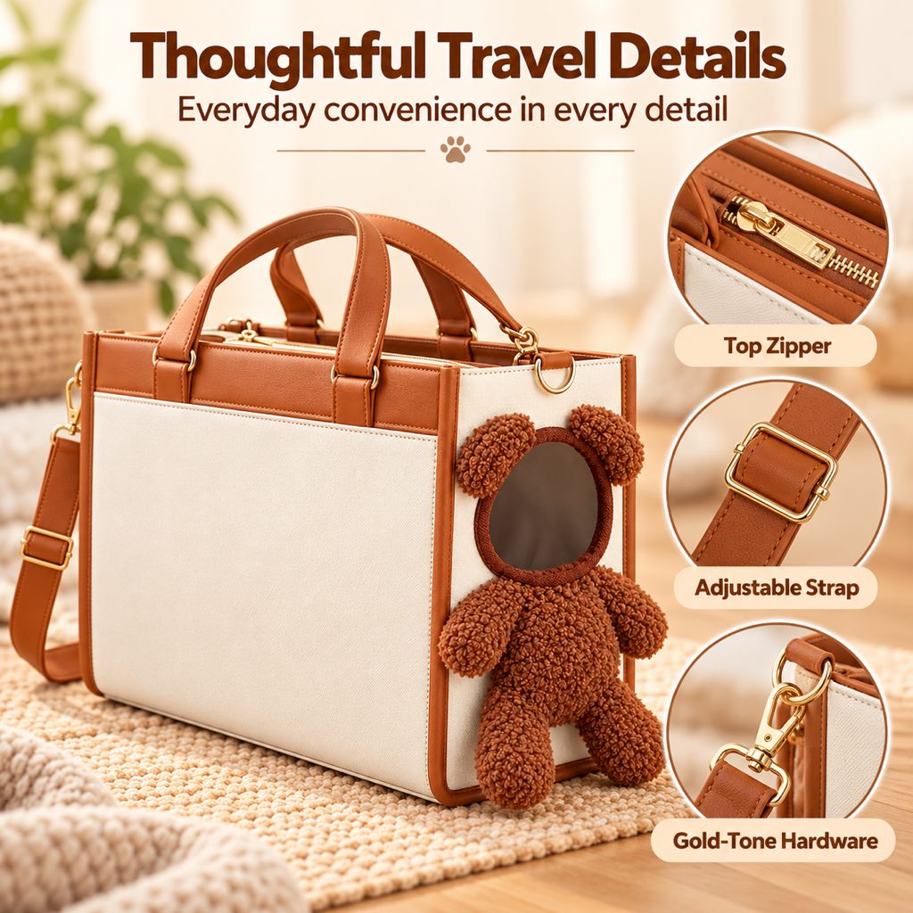 Teddy Bear Pet Carrier Tote Bag for Small Dogs – Stylish Handheld & Shoulder Bag for Everyday Outings