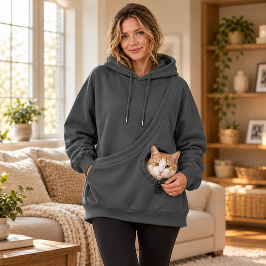 Pet Carrying Hoodie for Cats & Small Pets, Cozy Hands-Free Kangaroo Pouch Sweatshirt for Home, Walking & Outdoor Bonding