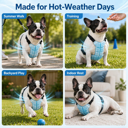 Reusable PCM Pet Cooling Vest for Summer Walks & Outdoor Play - No Electricity Cooling Harness for Dogs & Cats