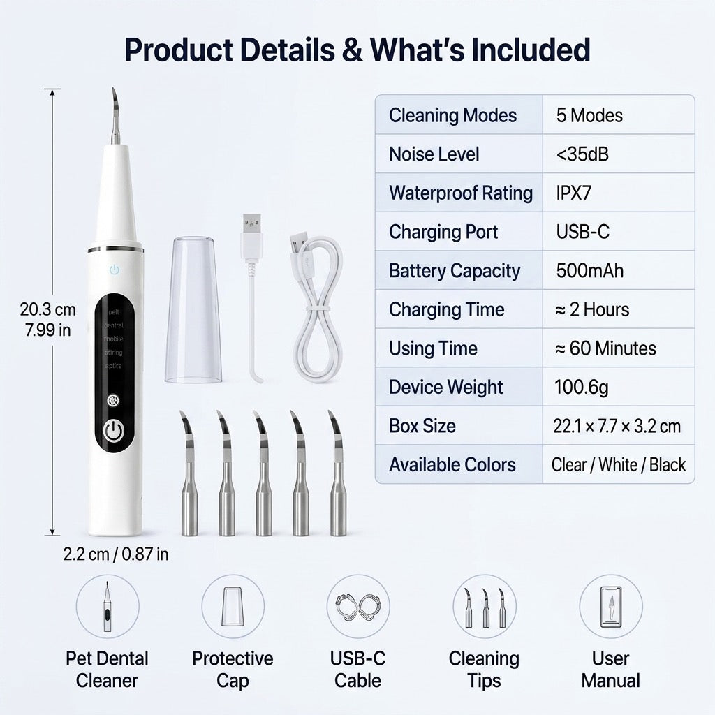 Ultrasonic Pet Dental Cleaner for Dogs & Cats – At-Home Tartar Care for Fresher Breath Between Vet Visits