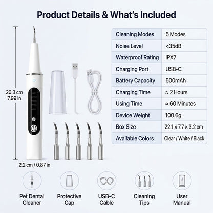 Ultrasonic Pet Dental Cleaner for Dogs & Cats – At-Home Tartar Care for Fresher Breath Between Vet Visits