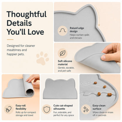 Raised-Edge Silicone Pet Feeding Mat for Cats & Dogs - Keeps Floors Clean at Mealtime