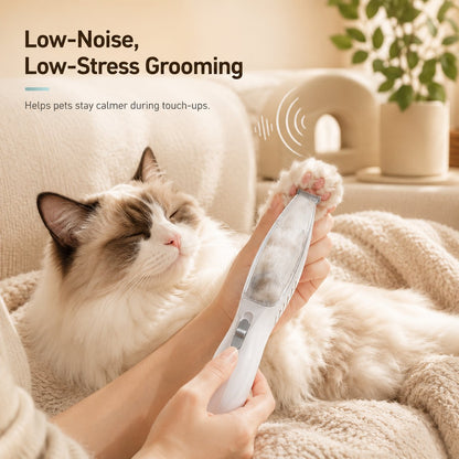 Pet Paw Trimmer with Built-In Vacuum for Cats & Dogs - Low-Noise Detail Groomer for Paws, Ears & Loose Fur Cleanup
