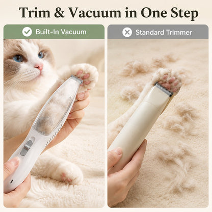 Pet Paw Trimmer with Built-In Vacuum for Cats & Dogs - Low-Noise Detail Groomer for Paws, Ears & Loose Fur Cleanup
