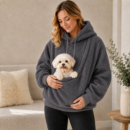 Pet Carrier Sherpa Hoodie for Small Dogs & Cats – Cozy Front Pouch Sweatshirt for Walks, Errands & Home Cuddles – Keeps Pets Warm & Close