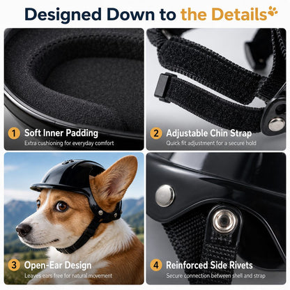 Lightweight Pet Protective Helmet for Car Rides & Outdoor Adventures - Adjustable Open-Ear Head Guard for Cats & Small Dogs