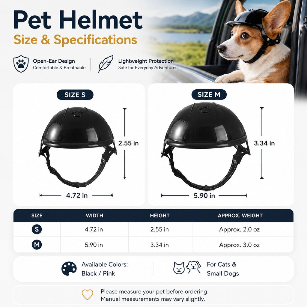 Lightweight Pet Protective Helmet for Car Rides & Outdoor Adventures - Adjustable Open-Ear Head Guard for Cats & Small Dogs