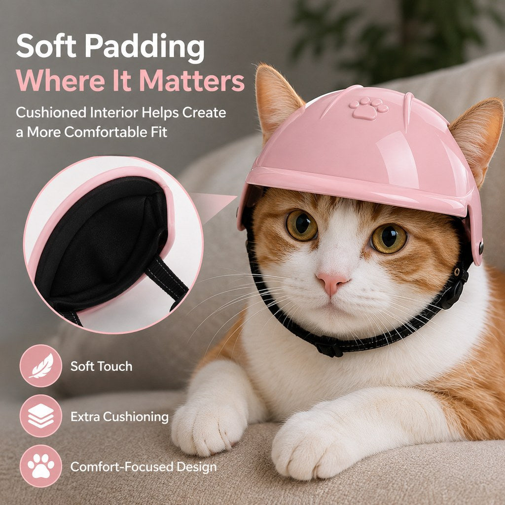 Lightweight Pet Protective Helmet for Car Rides & Outdoor Adventures - Adjustable Open-Ear Head Guard for Cats & Small Dogs