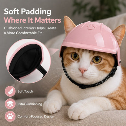 Lightweight Pet Protective Helmet for Car Rides & Outdoor Adventures - Adjustable Open-Ear Head Guard for Cats & Small Dogs