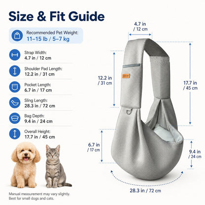 Crossbody Pet Sling Carrier for Small Dogs & Cats - Breathable Hands-Free Travel Bag for Walks, Errands & Vet Visits