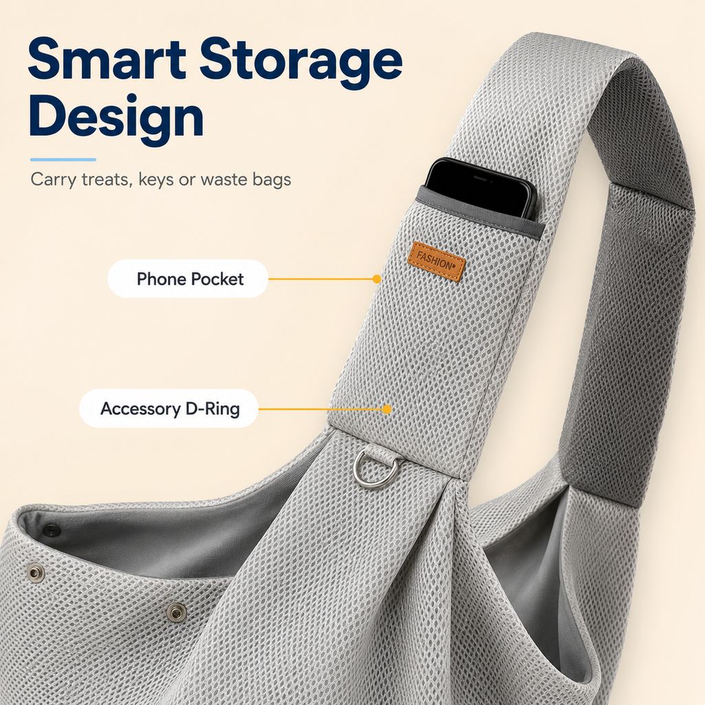 Crossbody Pet Sling Carrier for Small Dogs & Cats - Breathable Hands-Free Travel Bag for Walks, Errands & Vet Visits
