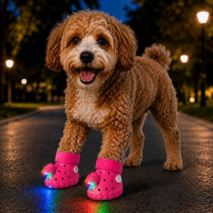 Step-Activated RGB Light-Up Dog Boots for Night Walks – Low-Light Visibility & Lightweight EVA Paw Coverage