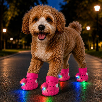 Step-Activated RGB Light-Up Dog Boots for Night Walks – Low-Light Visibility & Lightweight EVA Paw Coverage