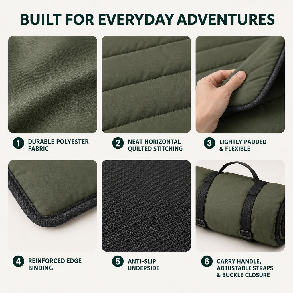 Portable Roll-Up Dog Travel Mat for Camping & Car Trips - Keeps Pets Off Damp, Dirty Ground