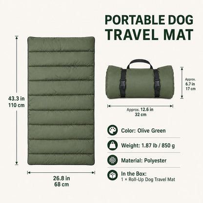 Portable Roll-Up Dog Travel Mat for Camping & Car Trips - Keeps Pets Off Damp, Dirty Ground