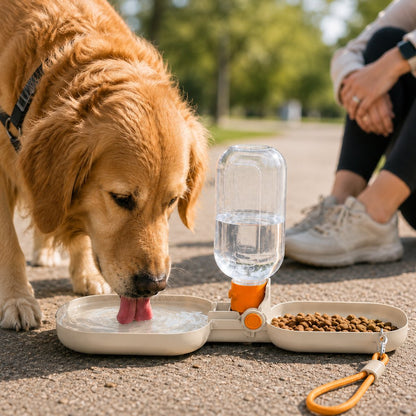Portable Folding Pet Water & Food Cup for Walks & Hiking - 15.6 oz Leak-Resistant Dog & Cat Travel Bottle Bowl