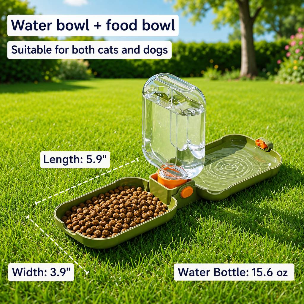 Portable Folding Pet Water & Food Cup for Walks & Hiking - 15.6 oz Leak-Resistant Dog & Cat Travel Bottle Bowl
