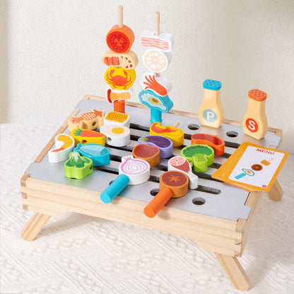 Wooden Pretend BBQ Grill & Food Play Set