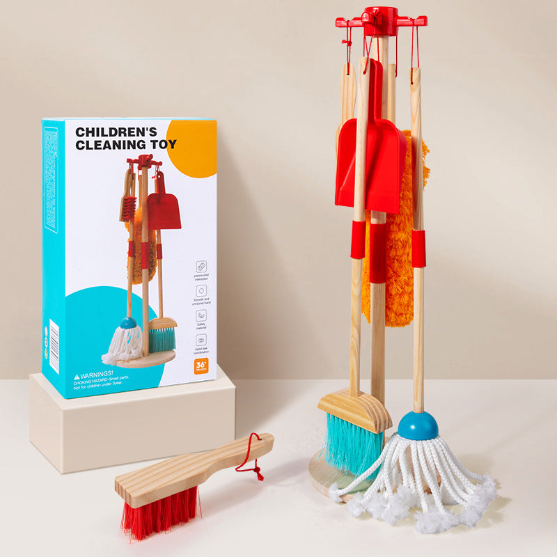 Wooden Kids Cleaning Set with Broom, Mop & Dustpan