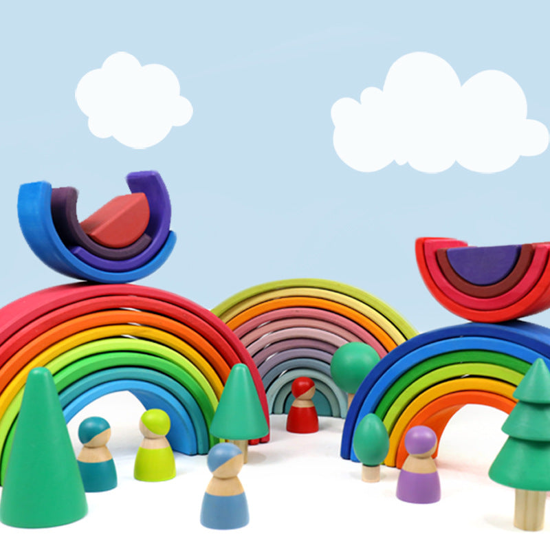Montessori Wooden Rainbow Stacking Blocks Set