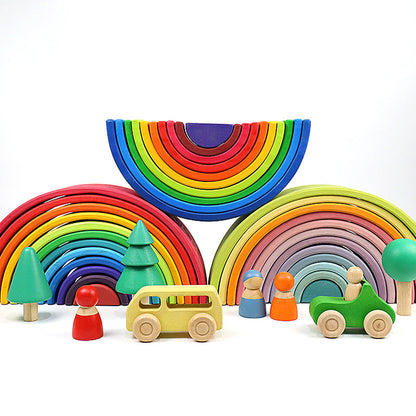 Montessori Wooden Rainbow Stacking Blocks Set