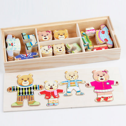Wooden Bear Family Dress-Up Mix & Match Puzzle Set