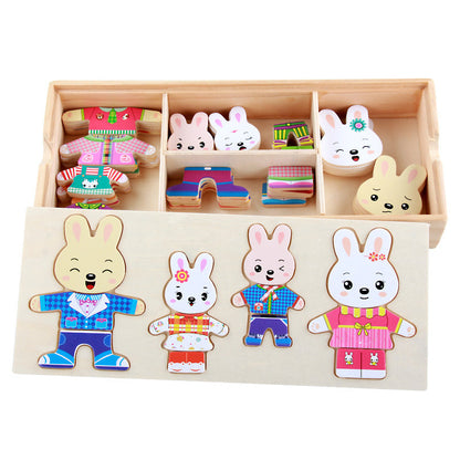 Wooden Bear Family Dress-Up Mix & Match Puzzle Set