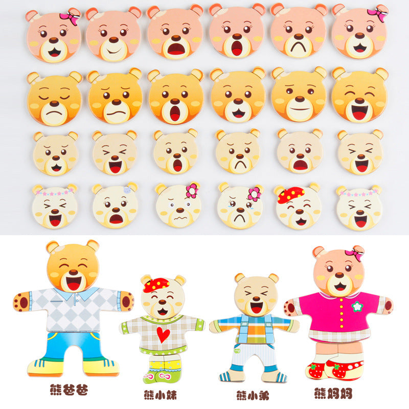 Wooden Bear Family Dress-Up Mix & Match Puzzle Set