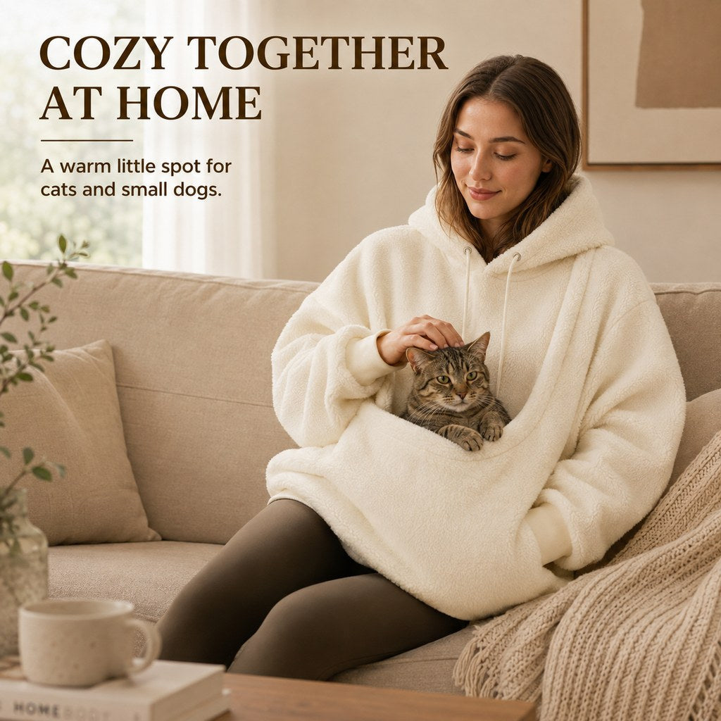 Pet Carrier Sherpa Hoodie for Small Dogs & Cats – Cozy Front Pouch Sweatshirt for Walks, Errands & Home Cuddles – Keeps Pets Warm & Close