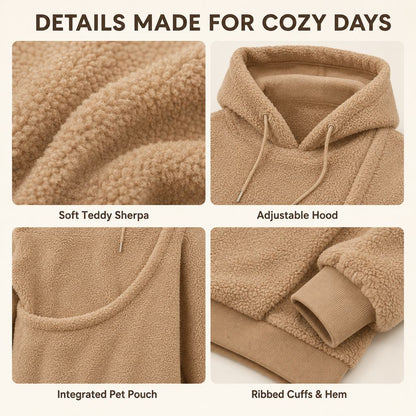 Pet Carrier Sherpa Hoodie for Small Dogs & Cats – Cozy Front Pouch Sweatshirt for Walks, Errands & Home Cuddles – Keeps Pets Warm & Close