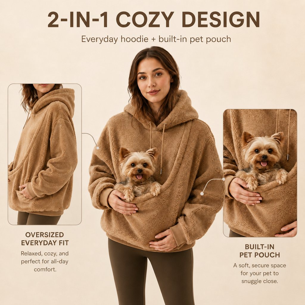 Pet Carrier Sherpa Hoodie for Small Dogs & Cats – Cozy Front Pouch Sweatshirt for Walks, Errands & Home Cuddles – Keeps Pets Warm & Close