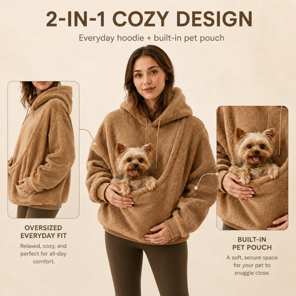Pet Carrier Sherpa Hoodie for Small Dogs & Cats – Cozy Front Pouch Sweatshirt for Walks, Errands & Home Cuddles – Keeps Pets Warm & Close