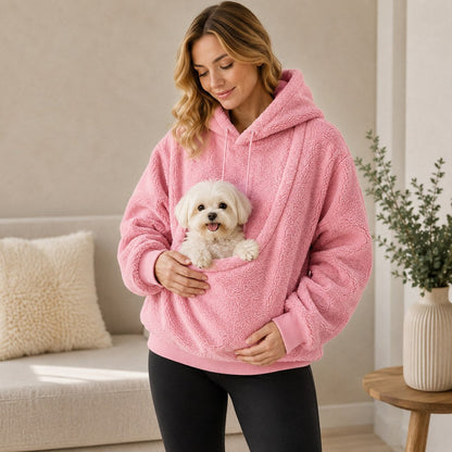 Pet Carrier Sherpa Hoodie for Small Dogs & Cats – Cozy Front Pouch Sweatshirt for Walks, Errands & Home Cuddles – Keeps Pets Warm & Close
