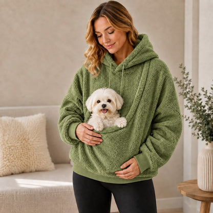 Pet Carrier Sherpa Hoodie for Small Dogs & Cats – Cozy Front Pouch Sweatshirt for Walks, Errands & Home Cuddles – Keeps Pets Warm & Close