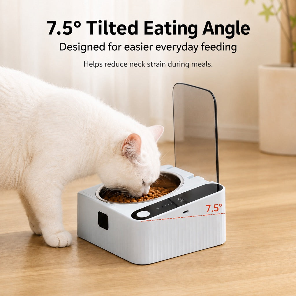 Smart Motion Sensor Covered Cat Bowl for Cleaner Indoor Feeding - Auto Open Lid Helps Keep Food Covered from Dust, Hair & Flies
