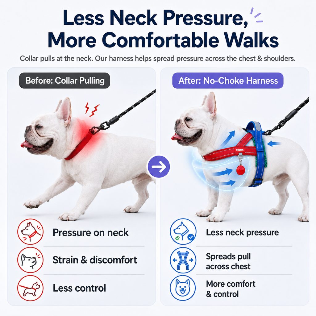 No-Choke French Bulldog Harness & Leash Set for Daily Walks - Reflective, Easy-Control Fit for Broad-Chest Dogs