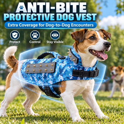 Protective Anti-Bite Dog Vest for Dog Parks & Training – Studded Neck & Body Guard with Control Handle