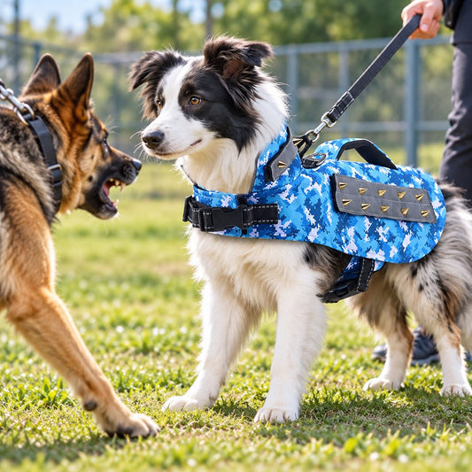 Protective Anti-Bite Dog Vest for Dog Parks & Training – Studded Neck & Body Guard with Control Handle