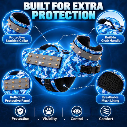 Protective Anti-Bite Dog Vest for Dog Parks & Training – Studded Neck & Body Guard with Control Handle