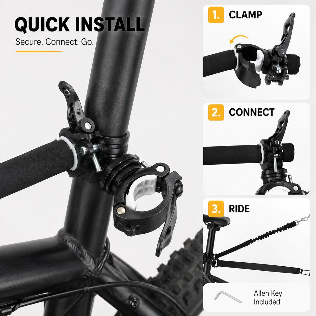 Hands-Free Dog Bike Leash with Shock-Absorbing Bungee – Bike-Mounted Side Arm for Controlled Side-by-Side Runs