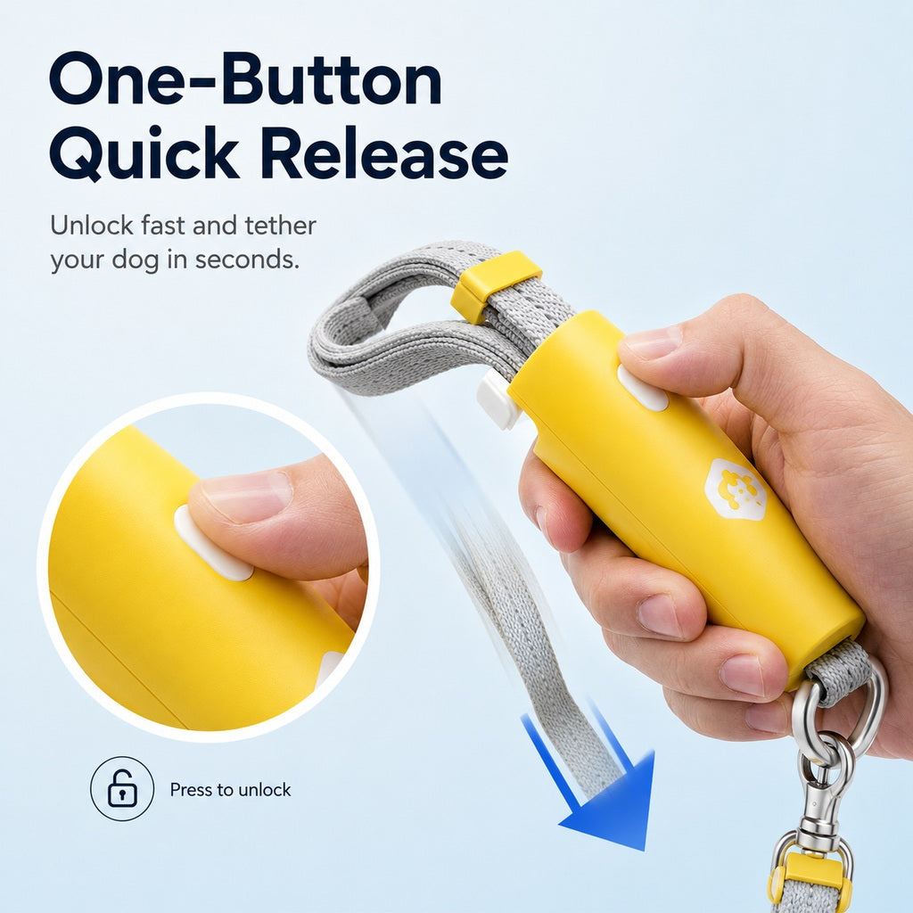 Quick-Tether Dog Leash for Cafes, Patios & Parks - Keep Your Dog Close Hands-Free
